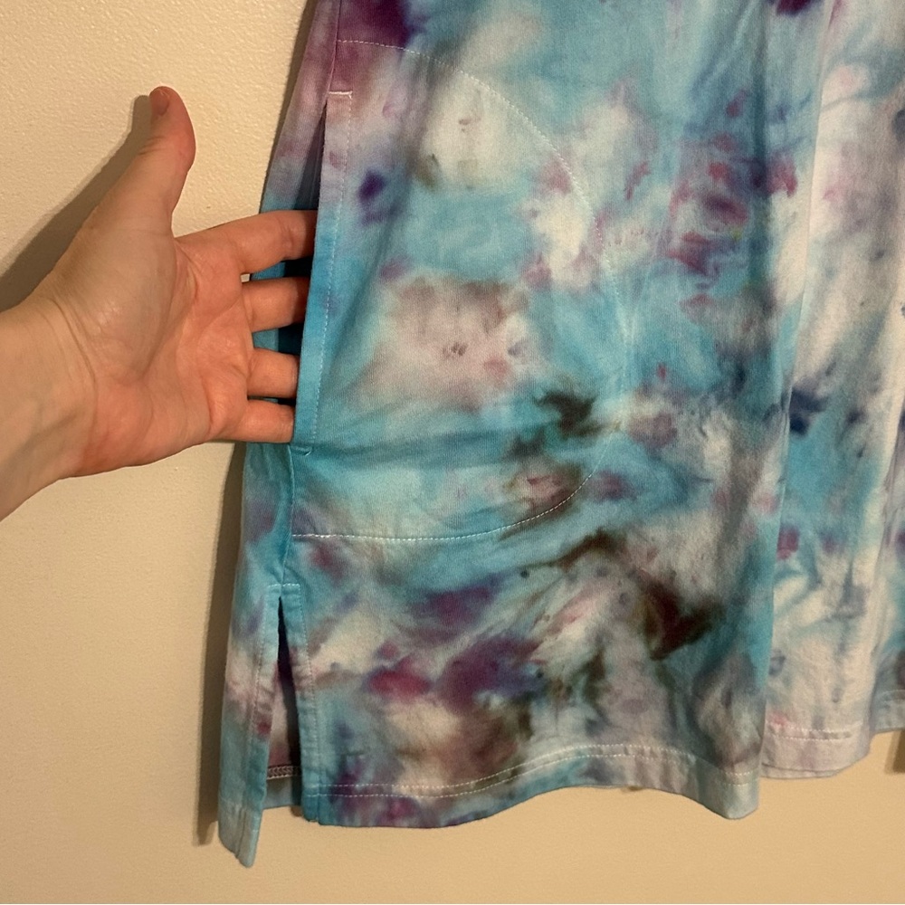 Lands End Tie-Dye V-neck Sleeveless Cotton Casual Summer Dress - Picture 4 of 6